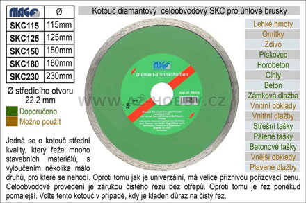 Kotouč diamantový celoobvodový pro úhlové brusky SKC125