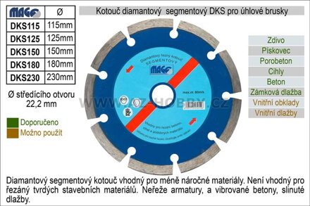 Kotouč diamantový segmentový pro úhlové brusky DKS115