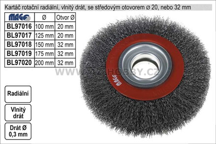 Kartáč rotační radiální 125m vlnitý drát s otvorem 20mm