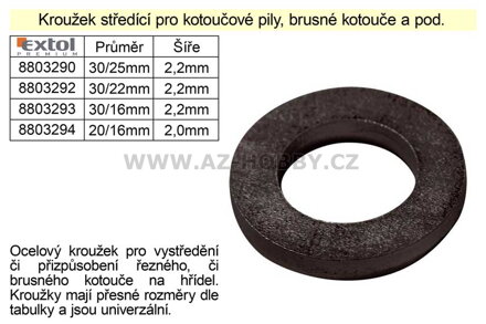 Kroužek středící průměr 30/16mm šíře 2,2mm