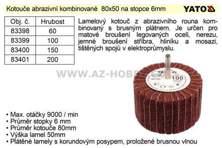 Brusný kotouč stopkový abrazivní kombinovaný 80x50 P-150