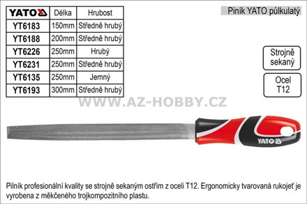 Pilník  YATO půlkulatý délka 250mm jemný