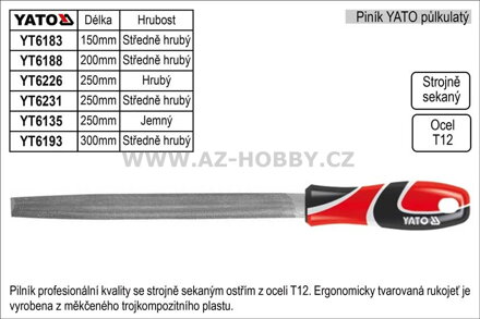 Pilník  YATO půlkulatý délka 250mm  středně hrubý