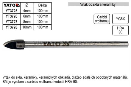 Vrták do skla a keramiky průměr  4mm Yato