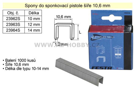 Spony do sponkovačky šíře 10,6 mm hranaté délka 14 mm balení 1000 kusů