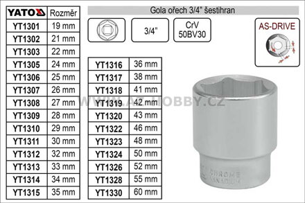 Gola ořech šestihran  42mm 3/4"