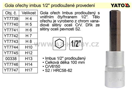 Gola ořech imbus 1/2" prodloužený  H 5 YT-7740