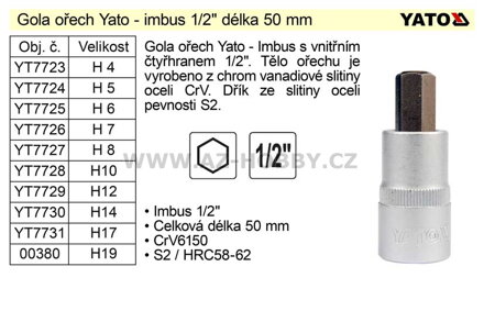 Gola ořech imbus 1/2" H10 YT-7728