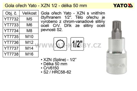 Gola ořech XZN  M8 1/2" YT-7734