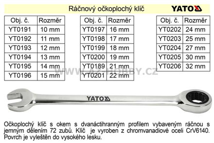 Ráčnový klíč  Yato očkoplochý 27mm