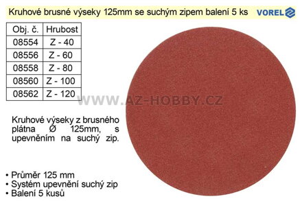 Brusný výsek 125mm Z 80 se suchým zipem balení 5 kusů