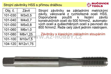 Strojní závitník  M4x0,7 HSS přímá drážka klasický závit