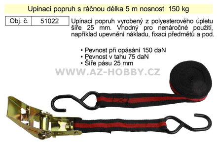 Popruh upínací s ráčnou  150kg / 5m / 25mm 1 kus