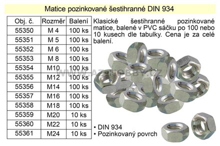 Matice šestihranná M24 pozinovaná balení 10 kusů