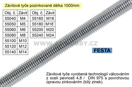 Závitová tyč pozinkovaná  M5x1000mm