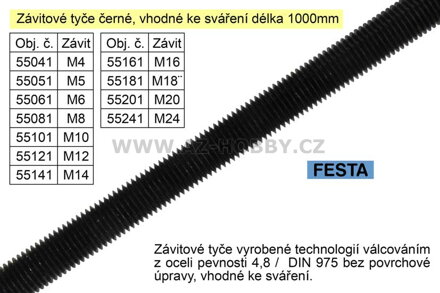 Závitová tyč černá M4x1000mm