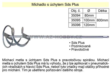 Míchadlo SDS plus 122 x 500 mm pozinkované