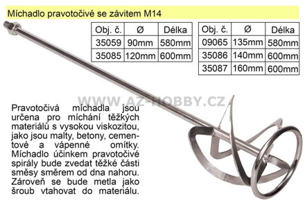 Míchadlo pravotočivé se závitem 120 x 600 mm