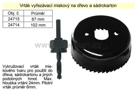 Vrták vyřezávací miskový průměr 102mm na dřevo a sádrokarton