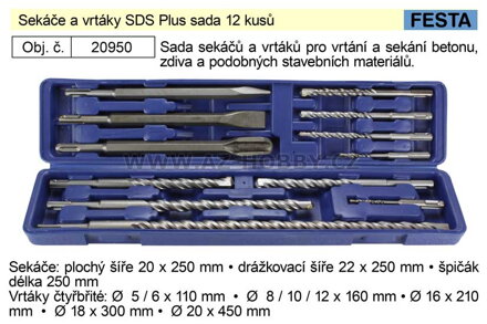 Sekáče a vrtáky SDS Plus sada 12 kusů