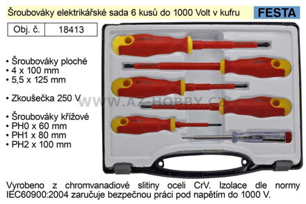 Šroubováky elektrikářské sada 6 kusů izolované do 1000 V v kufru