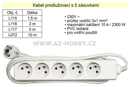 Prodlužovací kabel 5 zásuvrek délka  5 m