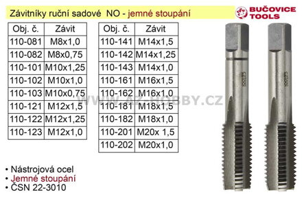 Závitníky ruční sadové M10x1,0 NO jemný závit