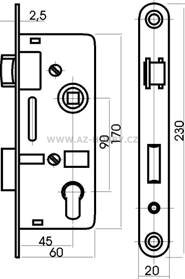 Zámek zadlabací stavební V6090/45 PL FAB  TESLA