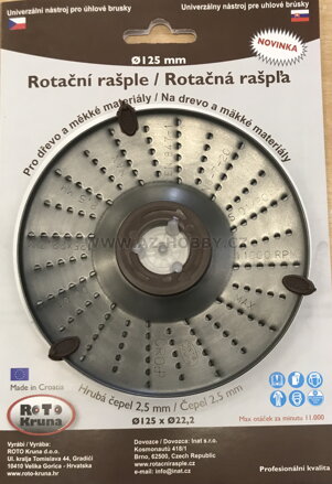 ROTO - Rotační rašple 125x22,2mm - 2,5mm - čepel hrubá, R-2.5/125-Z