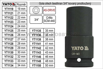 Gola ořech šestihran 3/4" kovaný prodloužený 28mm