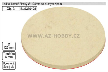 Leštící kotouč filcový 125mm tloušťka  6mm se suchým zipem pro nosný disk