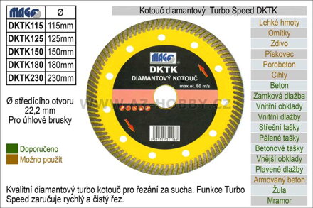 Kotouč diamantový  turbo-speed pro úhlové brusky DKTK230