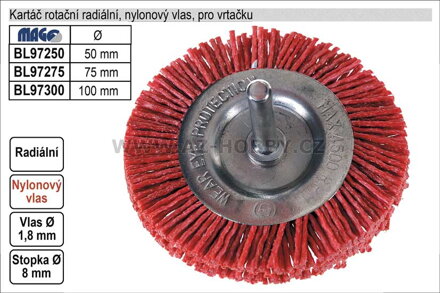 Kartáč rotační radiální nylonový pro vrtačku 100mm