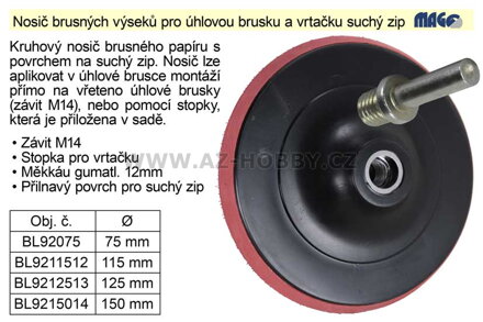 Nosič brusných výseků 125mm pro úhlovou brusku a vrtačku suchý zip