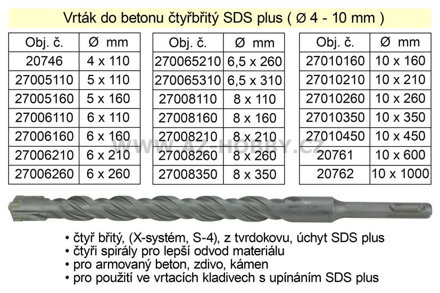 Vrták do betonu čtyřbřitý SDS plus 10x 450mm