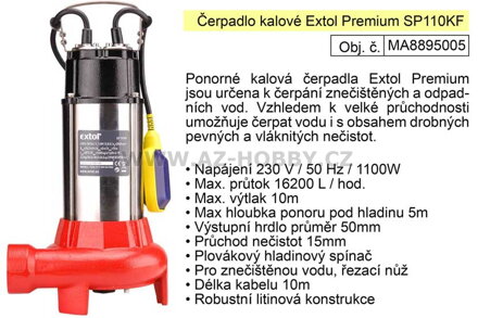 Čerpadlo kalové Extol premium SP 110 KF s řezacím nožem