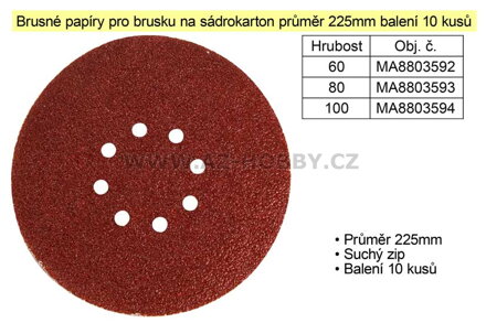 Brusné papíry pro brusku na sádrokarton průměr 225mm P60 balení 10 kusů