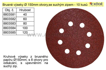 Brusný výsek 150mm Z100 s otvory se suchým zipem balení 10 kusů