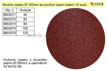 Brusný výsek 150mm Z100 se suchým zipem balení 10 kusů