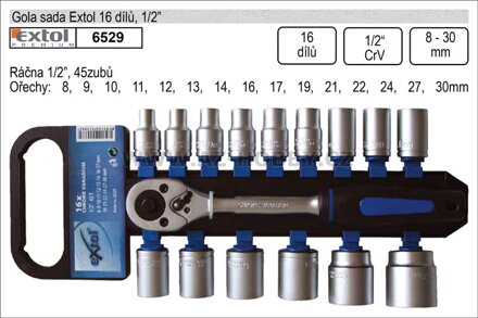 Gola sada Extol 16 dílů 1/2" bez kufru