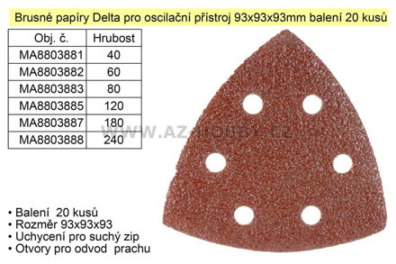 Brusné papíry Delta Z-240 pro oscilační přístroj 93x93x93mm balení 20 kusů