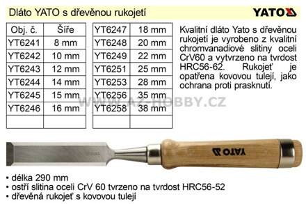 Dláto  YATO s dřevěnou rukojetí šíře 38mm