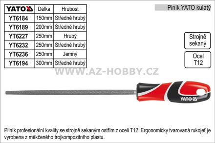 Pilník  YATO kulatý délka 200mm  středně hrubý