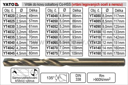 Vrták do kovu HSS-Co cobaltový 16,0 mm, balení 1 kus