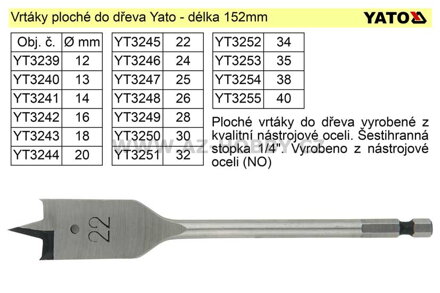 Vrták plochý průměr 34mm do dřeva Yato