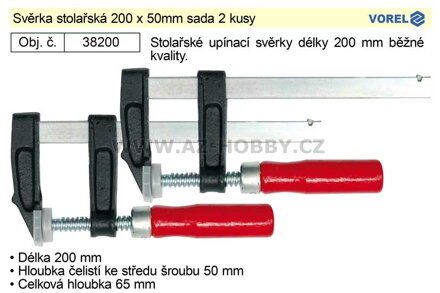 Svěrka stolařská 200 x 50mm sada 2 kusy