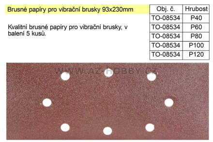 Brusný papír  93x230mm pro vibrační brusku hrubost  80 balení 5 kusů