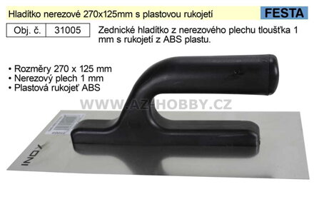 Hladítko nerezové 270x125mm s plastovou rukojetí