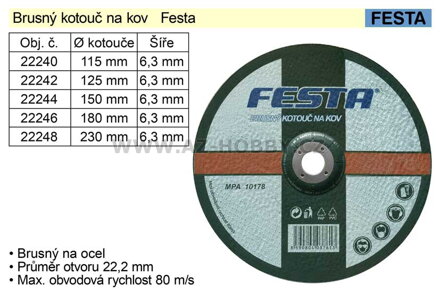 Kotouč  brusný na ocel  Festa 125 x 6,4 mm