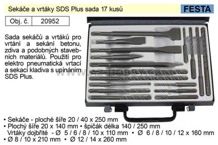 Sekáče a vrtáky SDS Plus sada 17 kusů